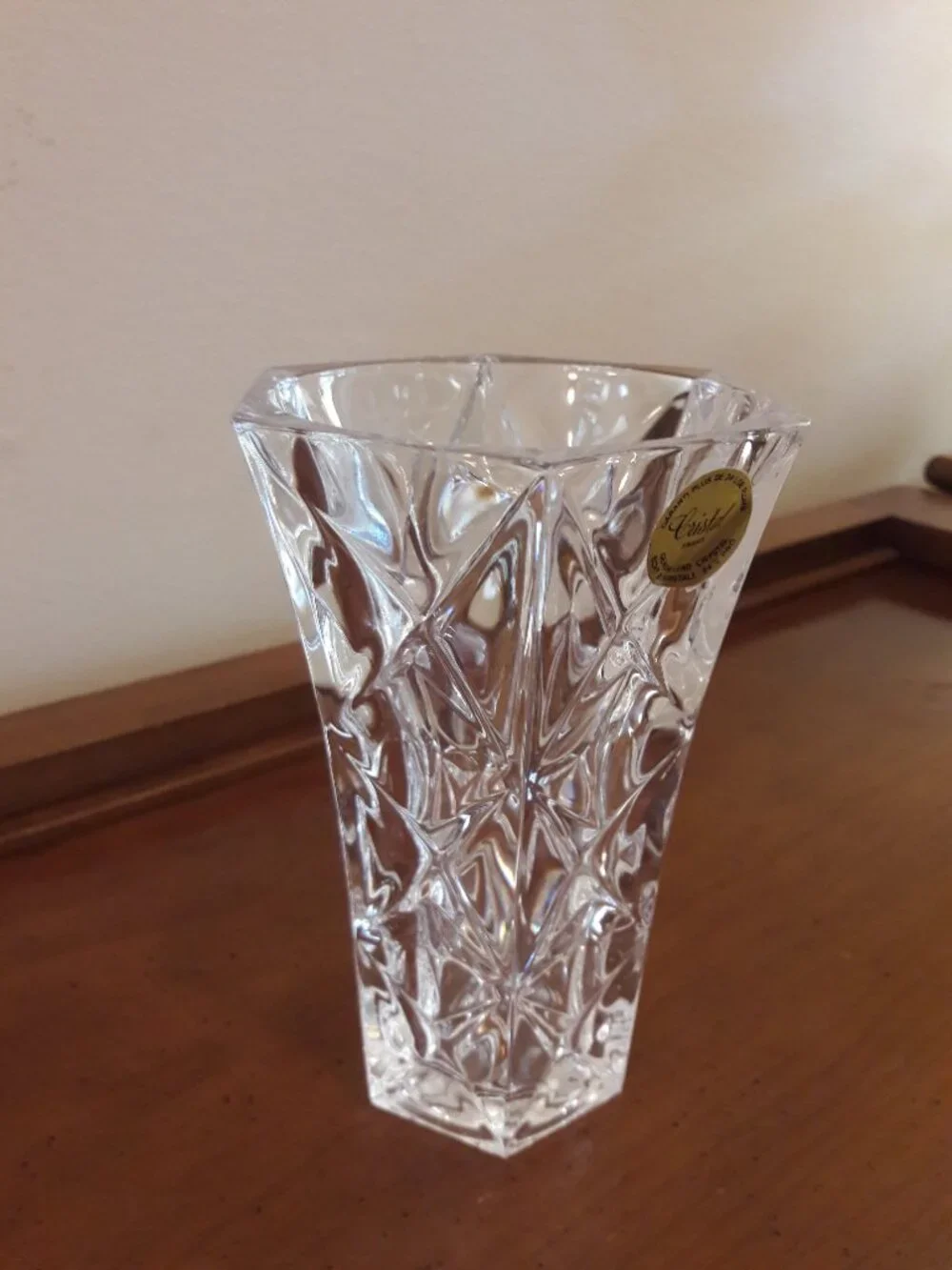 Vintage Cristal France Flower Vase Cross Hatch Pattern